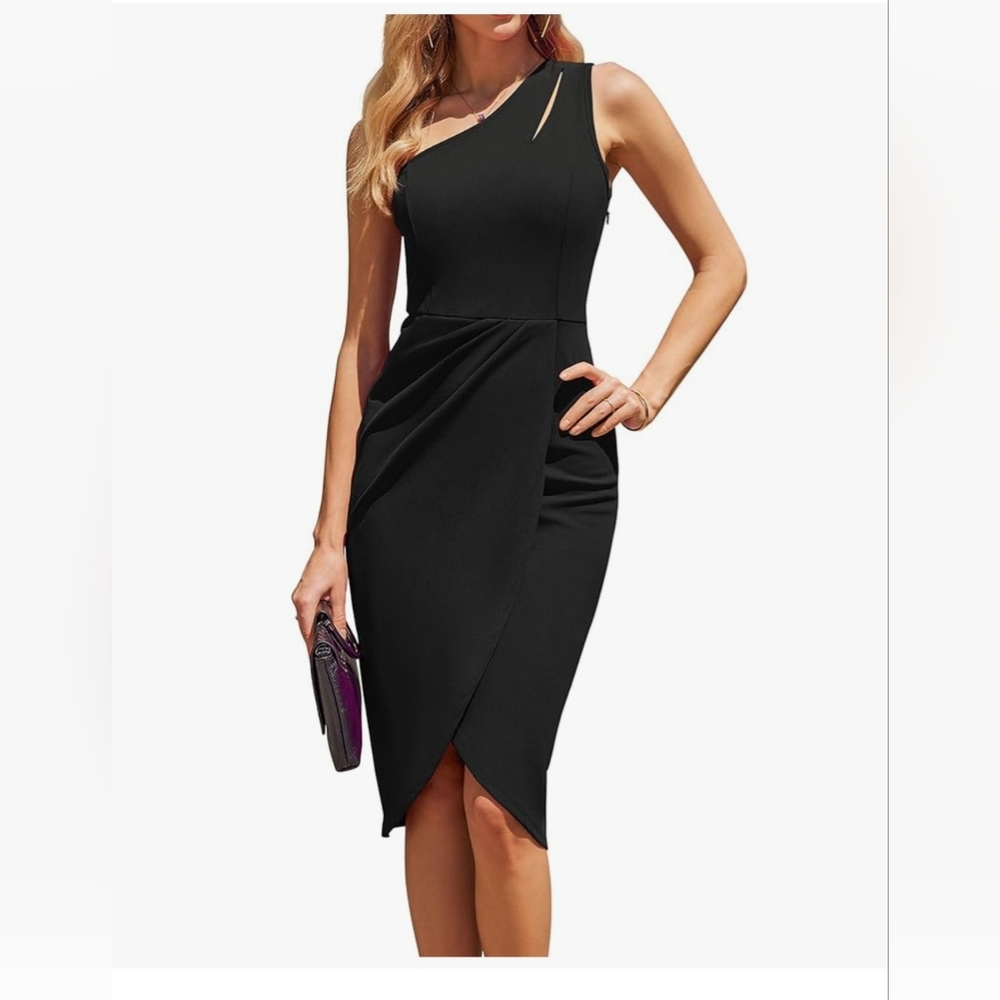 NWT Pretty Garden One Shoulder Black Dress XL